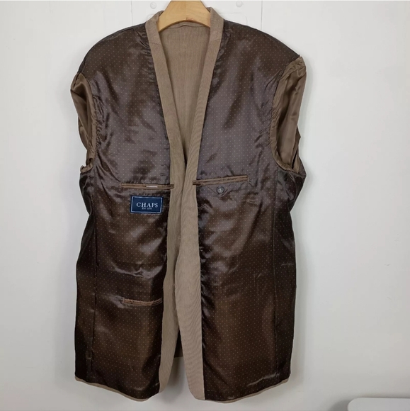 Chaps Mens Corduroy Sport Coat 46L Tan Elbow Patches Two Button Blazer Jacket - Picture 6 of 11